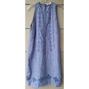 Artisan NY 100% Linen Embroidered Sleeveless Tank Mini Dress Blue Size 6 S
